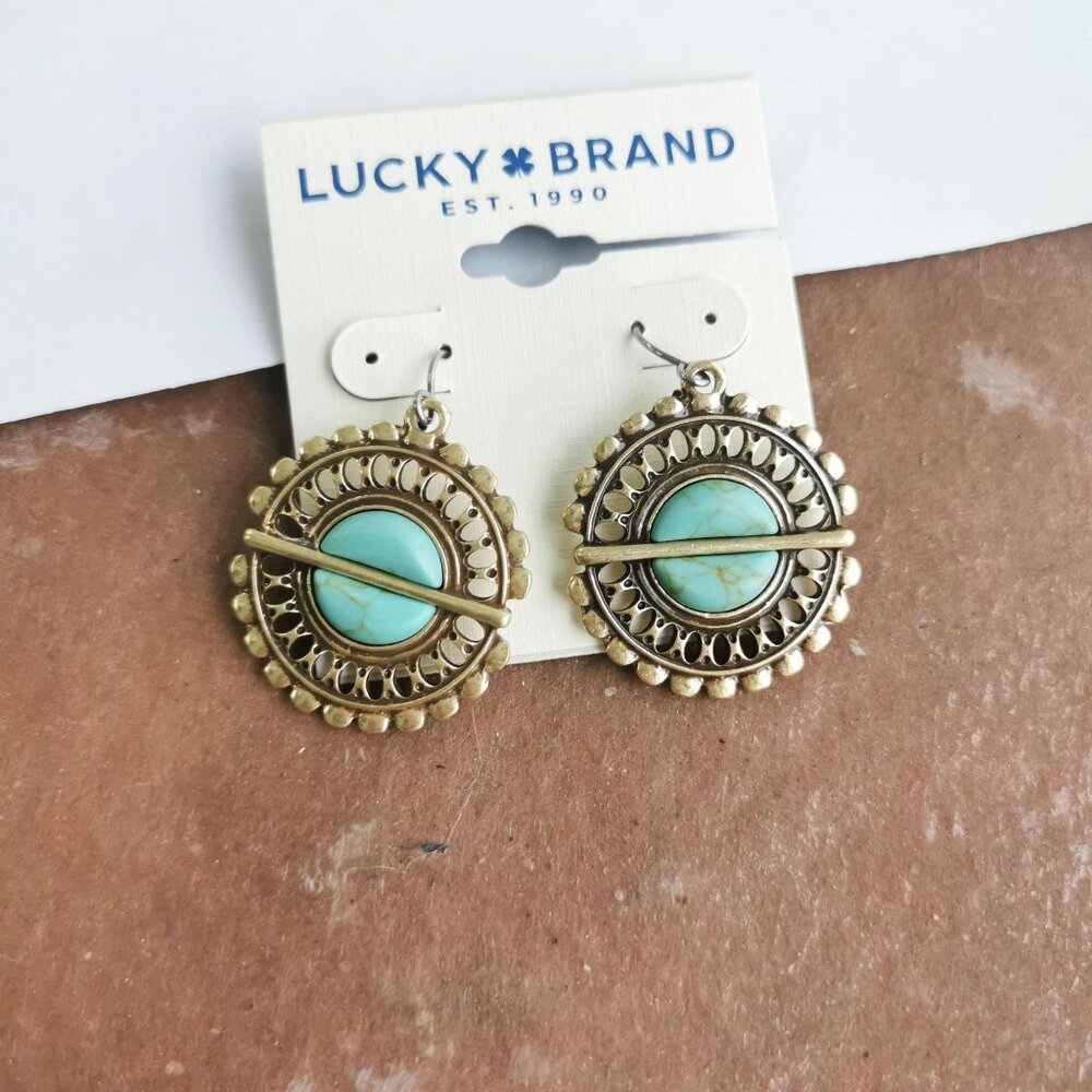 Lucky Brand Turquoise Boho Chic Earrings Vintage Statement Jewelry Retro Style